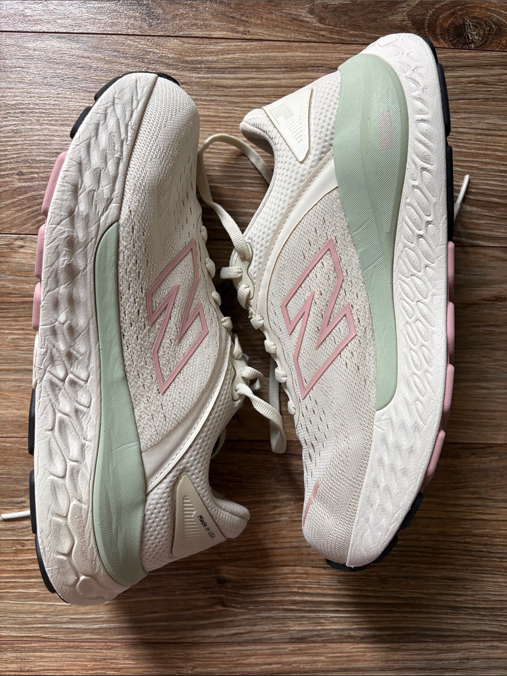 New Balance Women's Cream Sneakers with Mint and Pink Accents